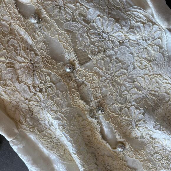 Vintage Y2K Marshall-Rousso Antique White Embroidered Lace Wedding Dress Small - Picture 6 of 10